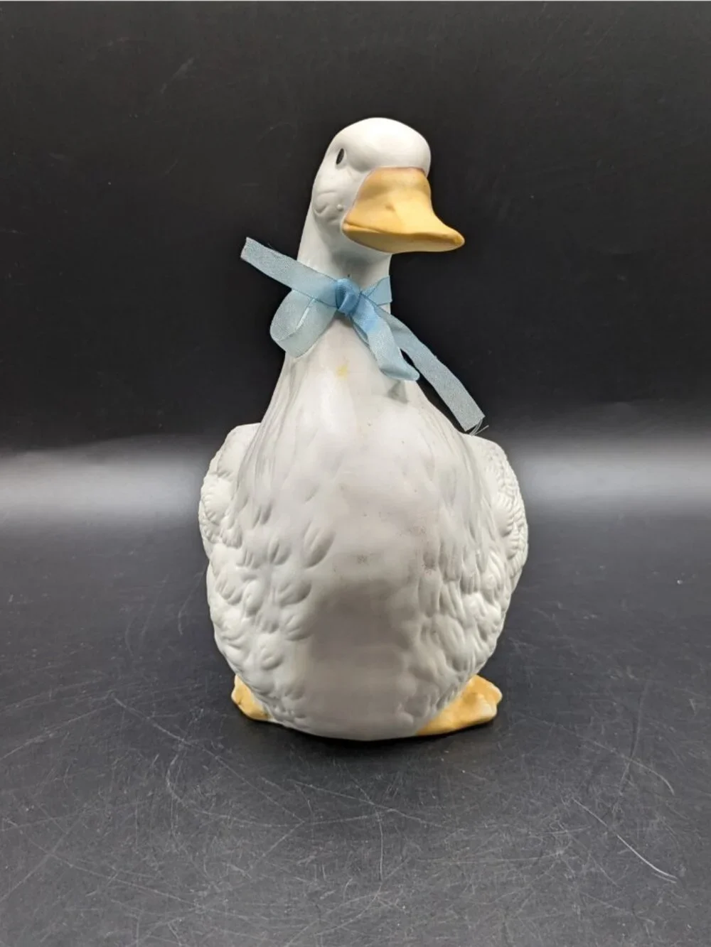 Homco Vintage Duck Goose Planter White Bisque Blue Bow Farmhouse Cottagecore 7